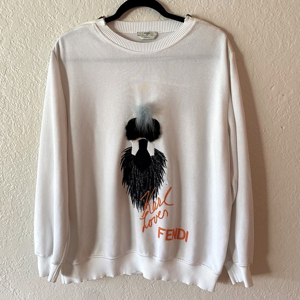 Fendi White Karlito Sweatshirt Size M Karl Lagerfeld Made In Italy Logo